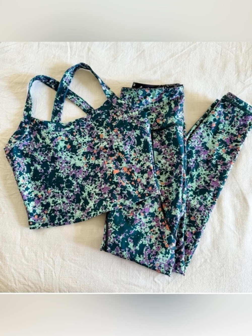 Marika Cycle House 2 Piece Workout Set Sports Bra Crop Top Reversible Leggings S